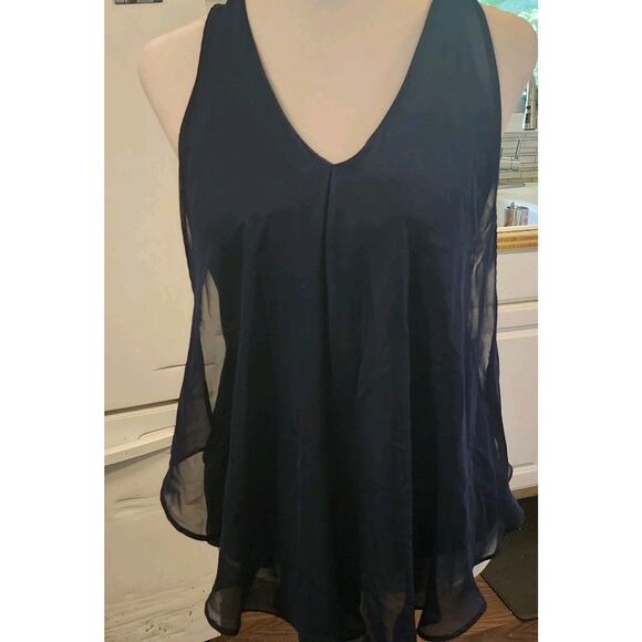 Women's Converse One Star Navy Cotton Tank Racerback Sheer Overlay Size Small - Picture 2 of 4